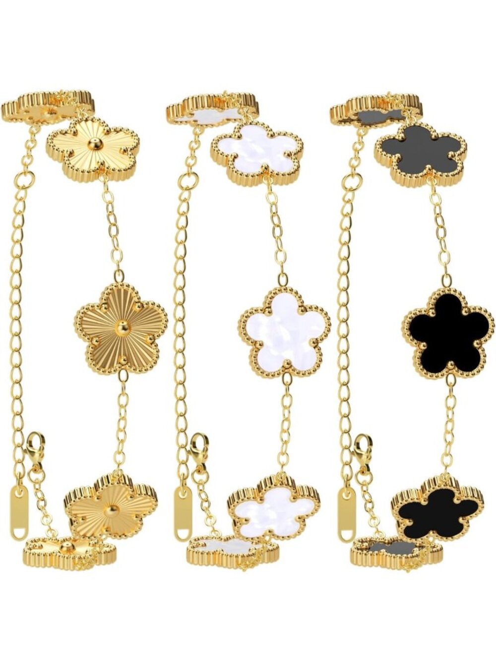 Trendy 18K Gold Plated Clover Bracelet Set - Flower Leaf Jewelry for Women